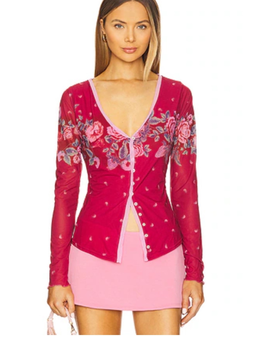 FREE PEOPLE Home Grown Cardi in Magenta Combo